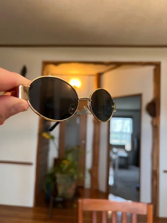 Gold Frame Black Lens Oval Sunglasses - Women - Picture 3 of 6